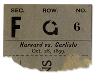 Scarce 1899 Ticket Stub From a Harvard Versus Carlisle Football Game -- First Year Pop Warner Coached Carlisle