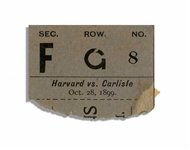Rare 1899 Ticket Stub From a Harvard Versus Carlisle Football Game -- The First Year Carlisle Was Coached by Pop Warner