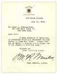 Letter Signed by Rear Admiral Cameron McRae Winslow on U.S.S. Louisiana Cardstock -- ...due to the stress of official work...