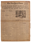 13 August 1945 New York Times Newspaper -- Allies To Loose Mighty Blows on Japan If Surrender Is Not Made by Noon Today...