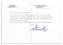 German Admiral Karl Donitz Typed Letter Signed on His Personal Stationery
