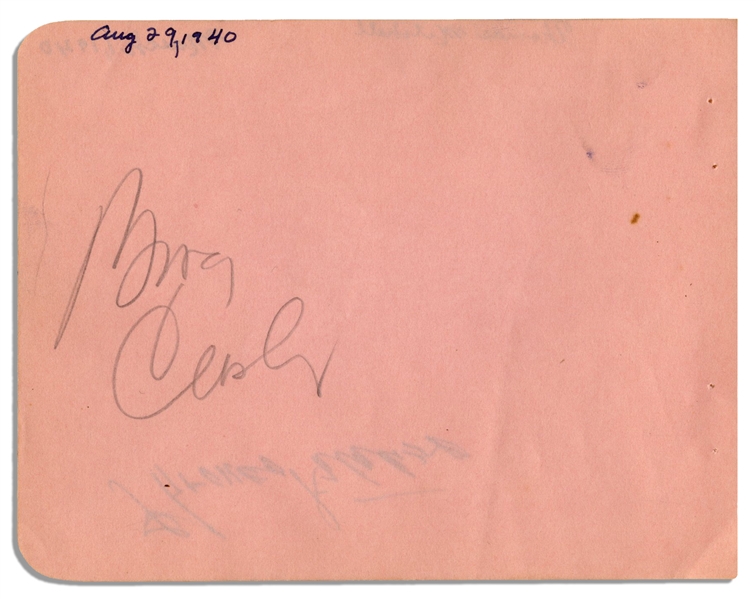 Bing Crosby & Thomas Mitchell Each Sign a Side of a 5.75'' x 4.5'' Album Page -- Crosby in Pencil, Mitchell in Pen -- Very Good