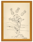 Walter Lantz Signed Sketch of Woody Woodpecker Juggling Pineapples