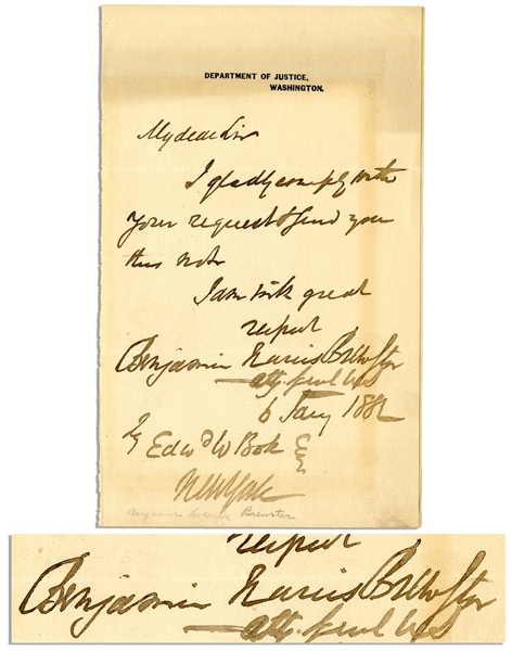 Rare Attorney General Benjamin Harris Brewster Autograph Letter Signed -- 1882