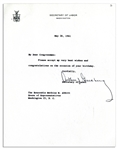 Supreme Court Justice Arthur Goldberg Signed Letter -- as Secretary of Labor in 1961