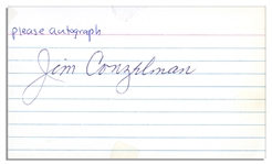 Football HOFer Jim Conzelman Signature -- Upon a 5 x 3 Card -- With Notation by an Unknown Hand please autograph and Tape to Edges -- Very Good