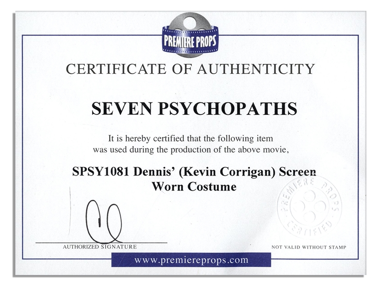 Wardrobe Worn Onscreen in 2012 British Comedy ''Seven Psychopaths'' by Actor Kevin Corrigan
