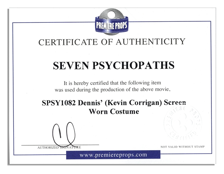 Wardrobe Worn On-Screen in ''Seven Psychopaths'' by Actor Kevin Corrigan