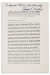 Charles Evan Hughes Speech Signed -- Speech Is About the Importance of the Justice System, Delivered on the 115th Anniversary of the Supreme Court