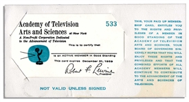 ''Mr. Television'', Milton Berle Academy of Television Arts and Sciences 1959 Membership Card