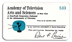 ''Mr. Television'', Milton Berle Academy of Television Arts and Sciences 1959 Membership Card