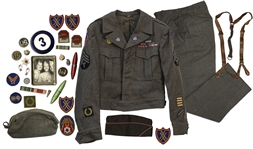 Unique Collection of World War II Items Including a Full Uniform Worn by a Corporal in the 3rd Army -- Lot Includes Badges, Pins & a Personal Photo Owned by the Soldier