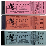 Lot of 3 Colts Season Ticket Books -- From 1954, 1955 and 1957