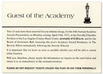 Complete First Draft Production Script and Invitation to the 1972 Academy Awards -- Rare Internal Script & Ticket From the Event's Art Director
