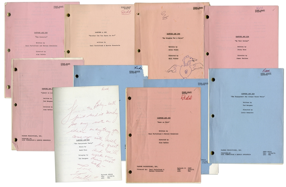 Lot of 128 Scripts Owned by Redd Foxx -- 92 From ''Sanford & Son'' -- With Many Hand-Annotations & Illustrations by Foxx Including a Self-Portrait, a ''Red Fox'' & Popeye