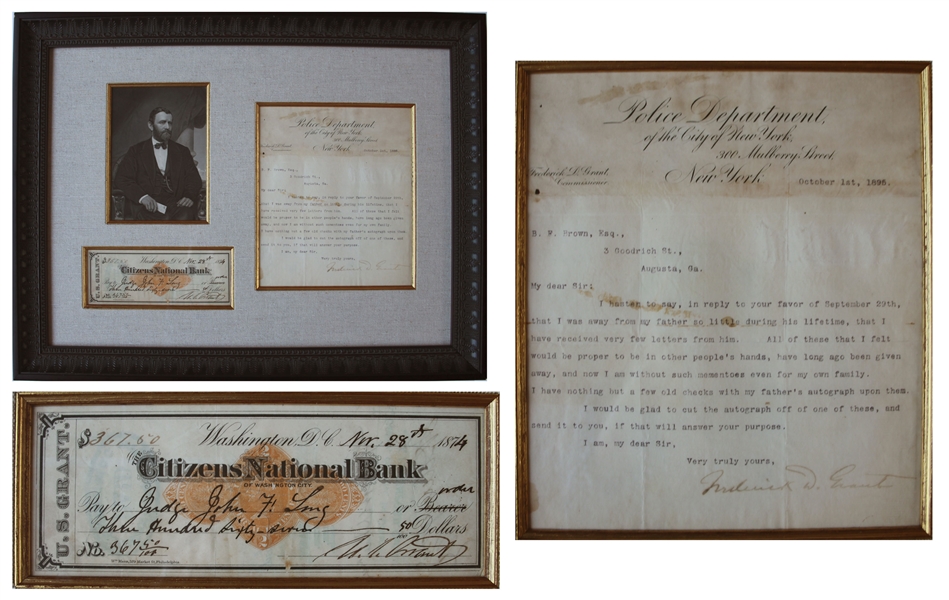 Ulysses S. Grant Check Signed as President -- With Letter of Provenance From Grant's Son