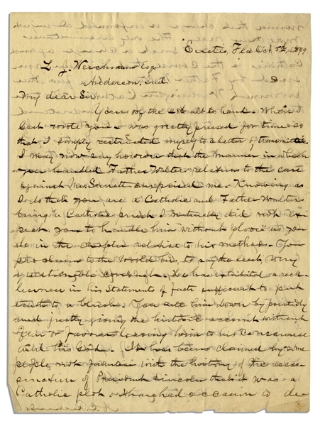Lincoln Assassination Letter Regarding the Guilt of Father Walter -- ''...It has been claimed by some not familiar with the history of the assassination...that it was a Catholic plot...''