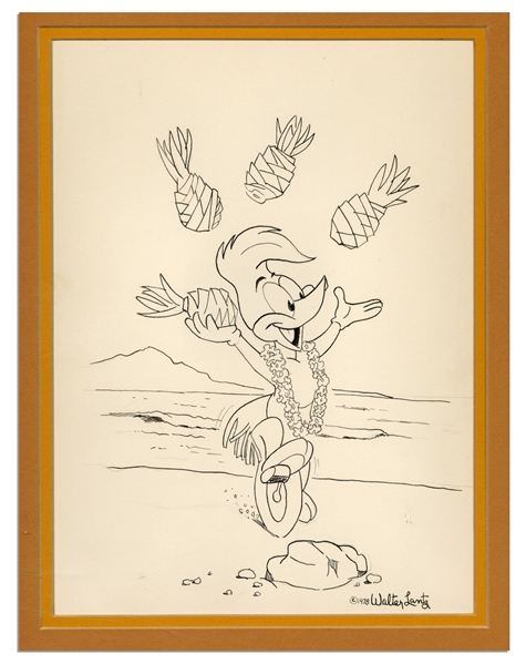Walter Lantz Signed Sketch of Woody Woodpecker Juggling Pineapples