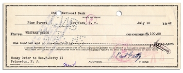 Billionaire Oil Magnate J. Paul Getty Signed Check Wiring Money to His Son