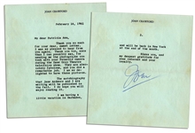 Joan Crawford Typed Letter Signed -- ...Thank you...for sending me the photographs you took with your Polaroid camera during the Zane Grey Theatre television show...