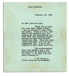 Joan Crawford Typed Letter Signed -- ''...Thank you...for sending me the photographs you took with your Polaroid camera during the Zane Grey Theatre television show...''