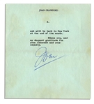 Joan Crawford Typed Letter Signed -- ''...Thank you...for sending me the photographs you took with your Polaroid camera during the Zane Grey Theatre television show...''