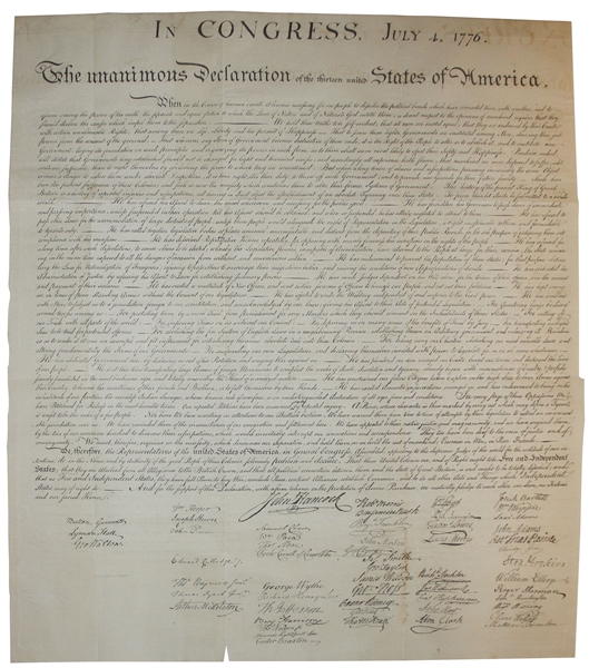 1843 Force Declaration of Independence From Original Copper Plate