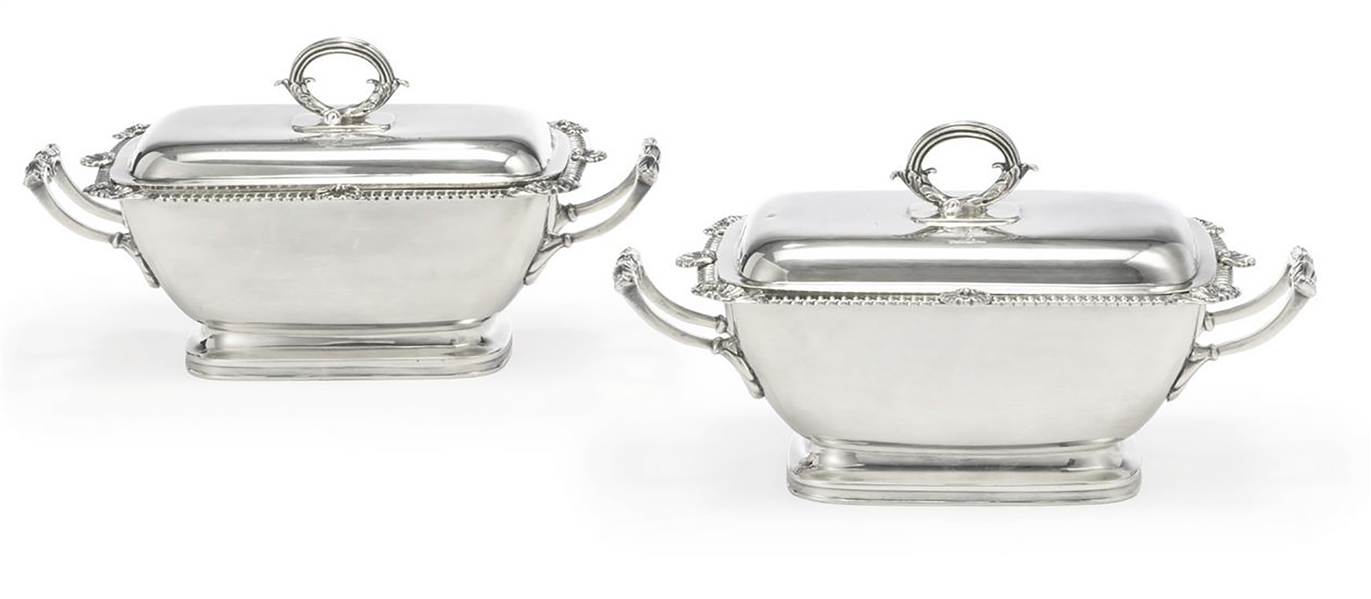 Pair of Silver Sauce Tureens in the King George III Style -- 1809