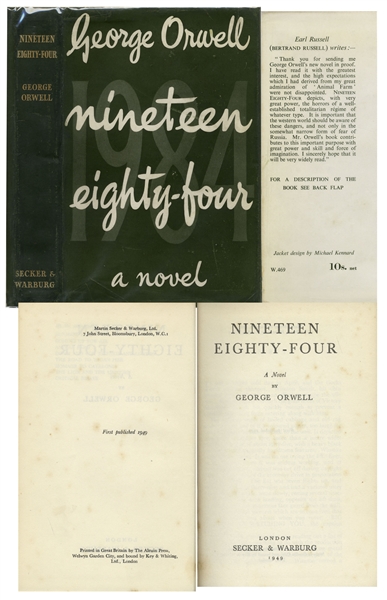 George Orwell First Edition of His Classic ''Nineteen Eighty-Four'' -- With Original Dust Jacket Showing 10s. Price