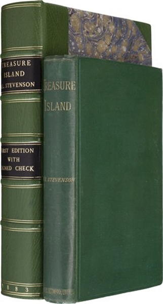First Edition, First Printing of Robert Louis Stevenson's ''Treasure Island'' in Near Fine Condition -- With Check Signed by Stevenson to His Stepson & Co-Author S. Lloyd Osbourne