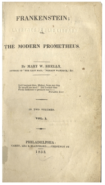 True First U.S. Edition of ''Frankenstein'' by Mary Shelley