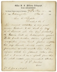 Outstanding Abraham Lincoln Autograph Endorsement Signed as President -- Regarding the 1864 Confederate Treason Trials in Indiana