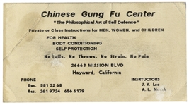 Very Early Business Card From Bruce Lee's ''Chinese Gung Fu'' Studio in Hayward, California