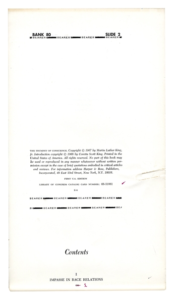 Galley Proofs for Martin Luther King Jr.'s Last Book, ''The Trumpet of Conscience''