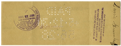 Orville Wright Holograph Check Signed to His Housekeeper Carrie Grumbach