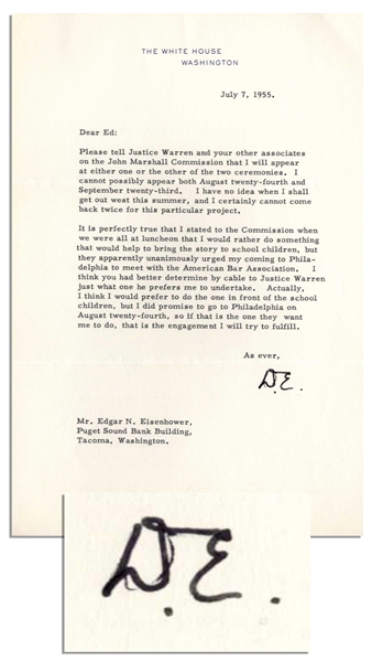 Dwight Eisenhower Typed Letter Signed ''...I think you had better determine by cable to Justice Warren just what one he prefers me to undertake...'' -- 1955
