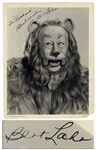 Scarce Bert Lahr Signed Photo as Cowardly Lion in 1939 The Wizard of Oz -- With PSA/DNA COA