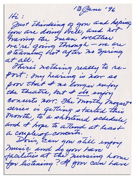 Harper Lee Autograph Letter Signed -- ''...I hope to attend at least a couple of concerts...''