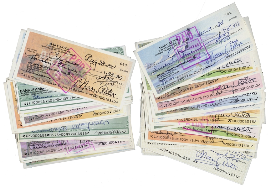 Lot of 100 Personal Checks Signed by Classic Hollywood Film Star Mary Astor