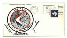 Apollo 15 Crew-Signed NASA Astronaut Insurance Cover -- Signed Al Worden, Dave Scott & Jim Irwin -- Cancelled 26 July 1971 -- 6.5 x 3.75 -- Near Fine -- With COA From Worden