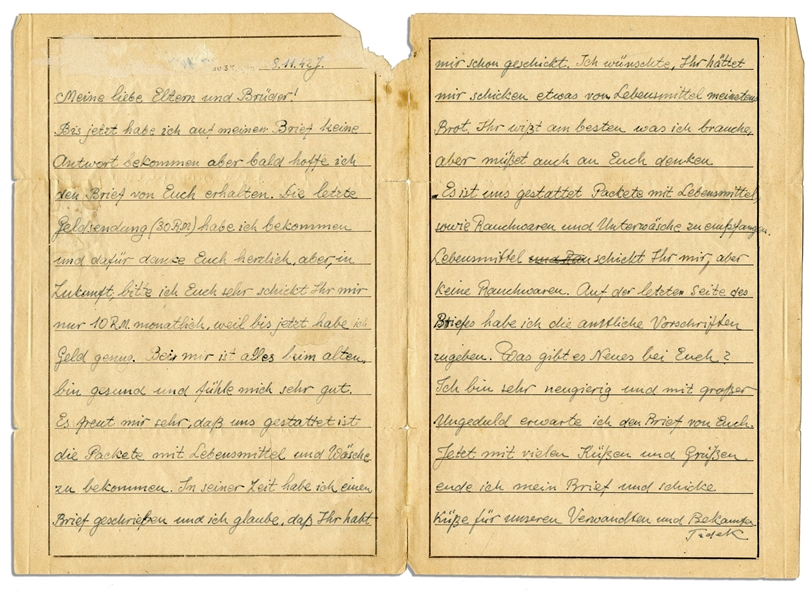 Dachau Concentration Camp Letter From 1942 -- ''Petition for release to the guards is useless''