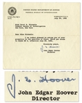 J. Edgar Hoover Memo Signed -- on F.B.I. Letterhead