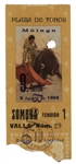 Ernest Hemingway's Own Bullfighting Ticket From 9 August 1959 -- From the ''Plaza de Toros'' in Malaga, Spain -- Hemingway Wrote About the Bullfights of 1959 in His Final Book