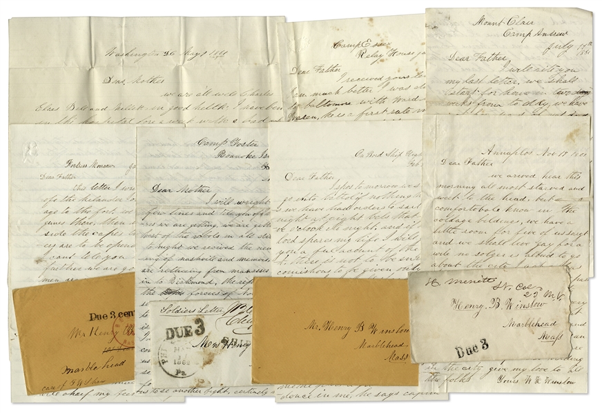 Large 53 Letter Lot by Brothers in the Minute Men Regiment, 8th MA Infantry -- With Post-Baltimore Riot Content & Battle of Roanoke Island: ''...they wanted to shoot the police on the spot...''