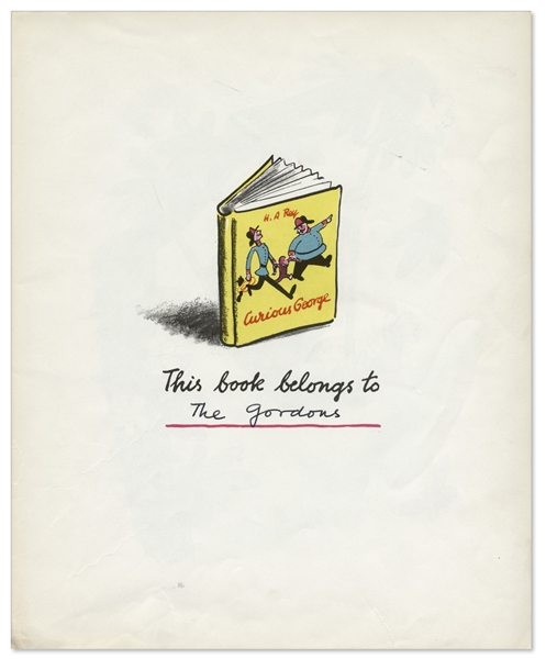 ''Curious George'' First Edition Signed by The Reys With Original Ink Drawing of Curious George -- First Book From 1941