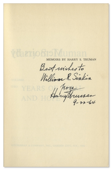 Harry Truman Signed Copy of His ''Memoirs'' -- Both Volumes Signed by Truman