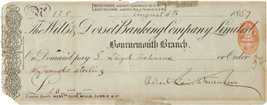 First Edition, First Printing of Robert Louis Stevenson's ''Treasure Island'' in Near Fine Condition -- With Check Signed by Stevenson to His Stepson & Co-Author S. Lloyd Osbourne