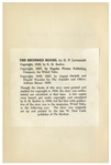 H.P. Lovecraft Printing of ''The Shunned House'' From 1928 -- One of Only 100 Printed Copies Subsequently Printed by Arkham House, With ''Canterbury'' Watermark -- Scarce