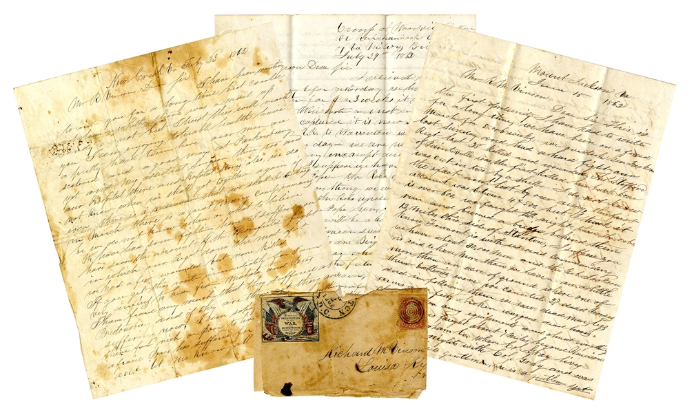 Letter Lot by Surgeon in the 5th West Virginia Infantry on Slavery & Battle of Cross Keys -- ''...We counted 27 dead horses and in following them we saw dead men, legs, arms and feet...''