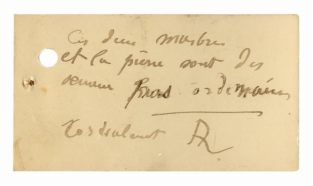 Auguste Rodin Calling Card With His Initialed, Hand-Annotated Notes Regarding Pricing for His Art